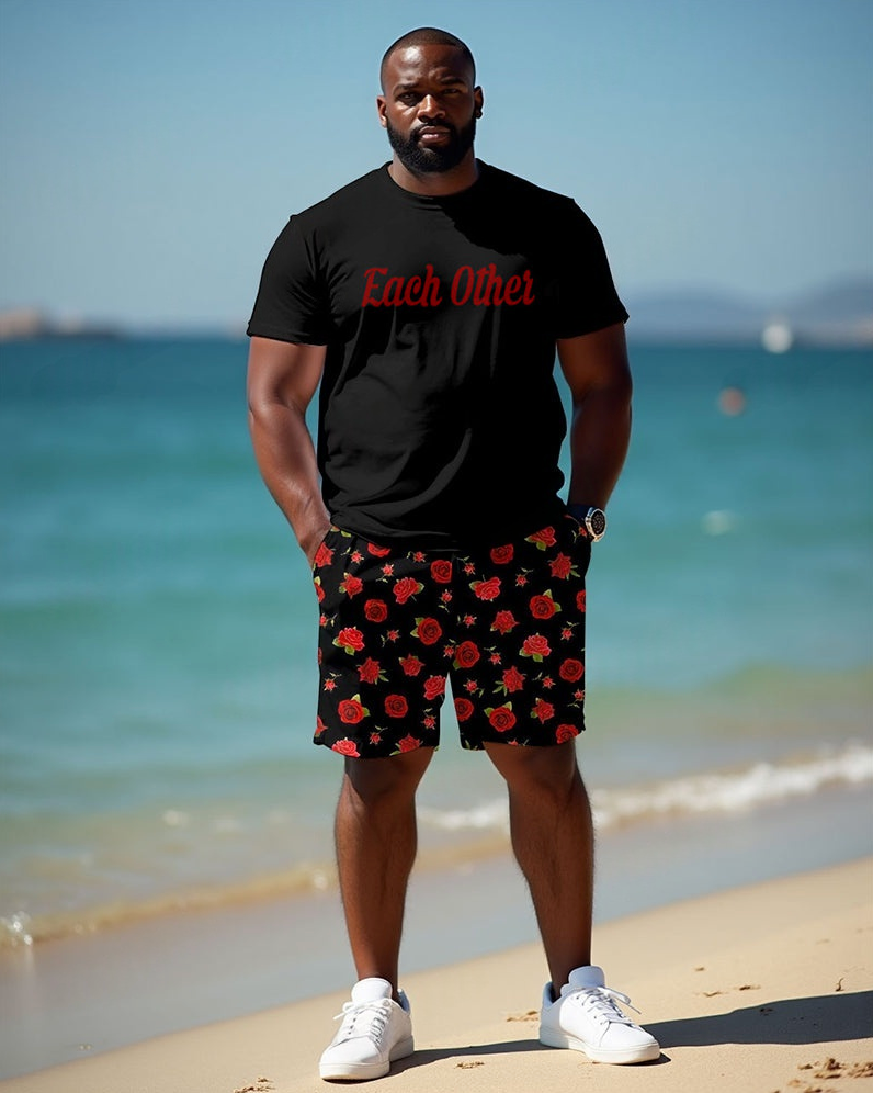 Couple Rose Short-sleeved T-shirt Shorts Suit Large