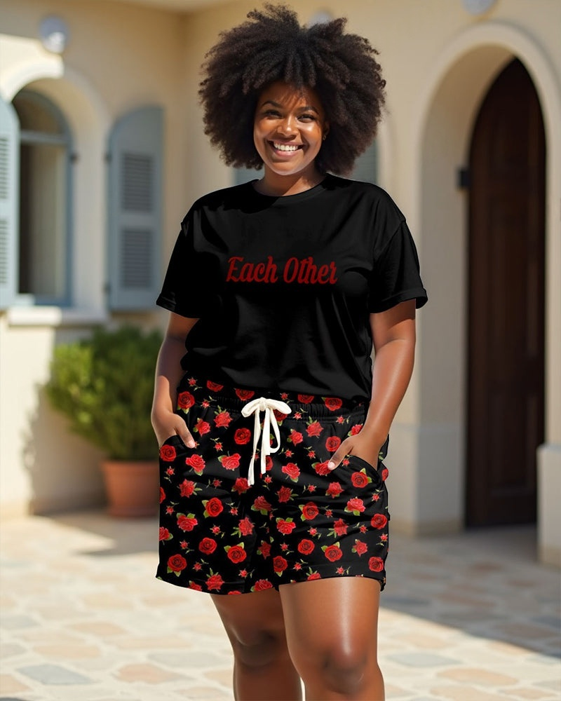Couple Rose Short-sleeved T-shirt Shorts Suit Large