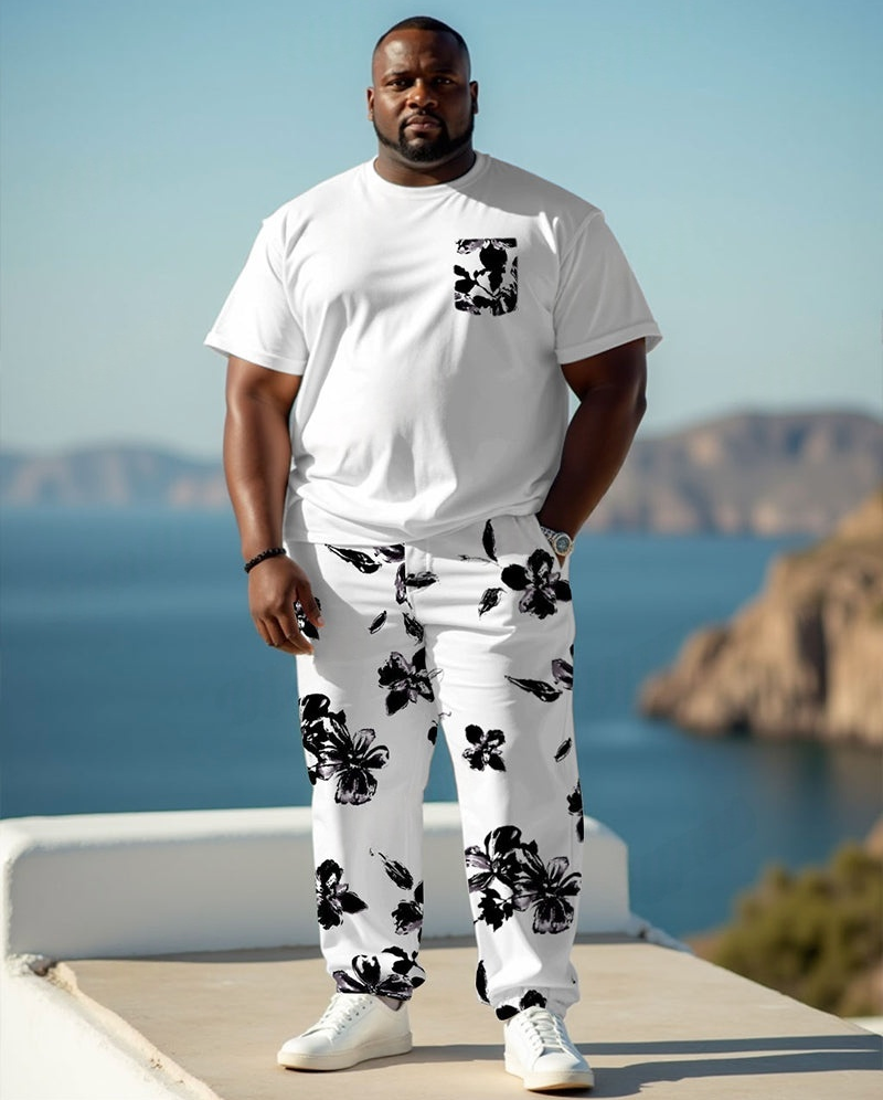 Couple's Signature Chest Flower T-Shirt Pants Suit Large