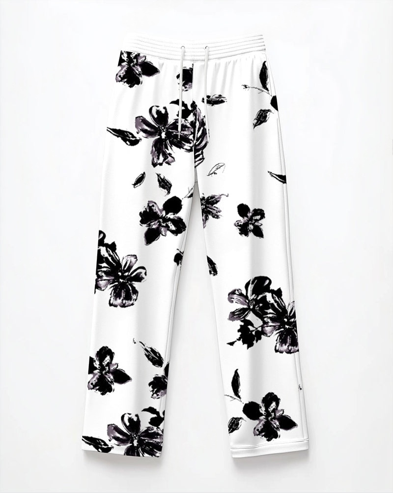 Couple's Signature Chest Flower T-Shirt Pants Suit Large