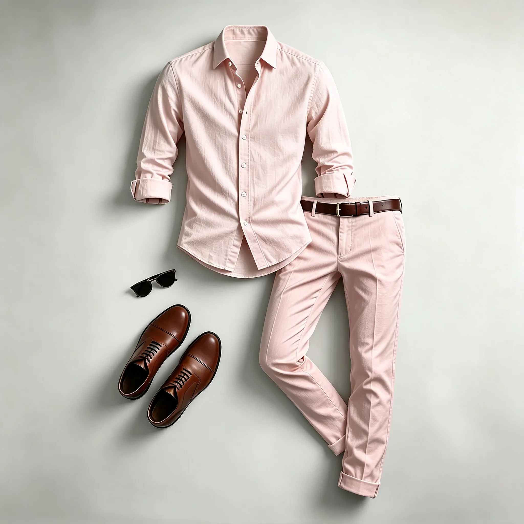 Men's Casual Print Long-Sleeve Shirt and Pants Two Piece Set 