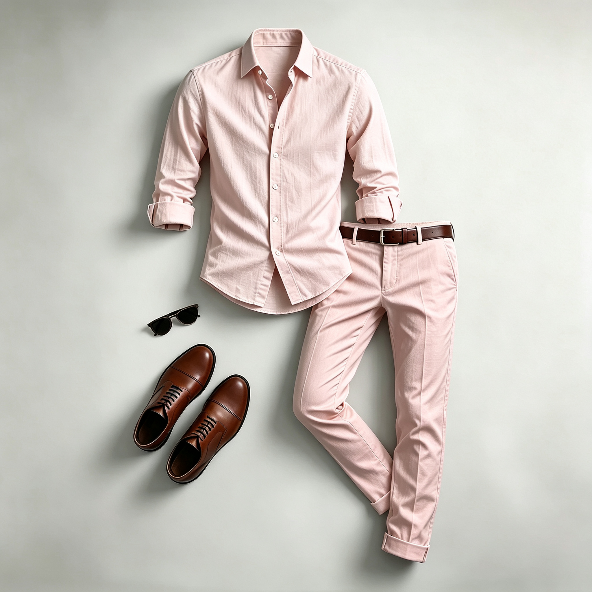 Men's Casual Print Long-Sleeve Shirt and Pants Two Piece Set 