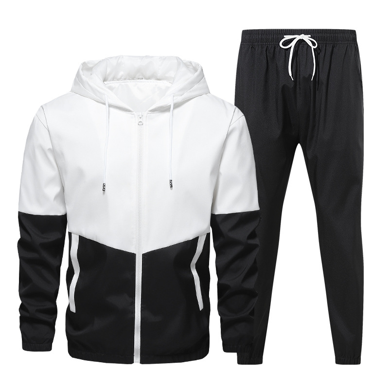 Men's Casual Contrast Color Hoodies Jacket Set