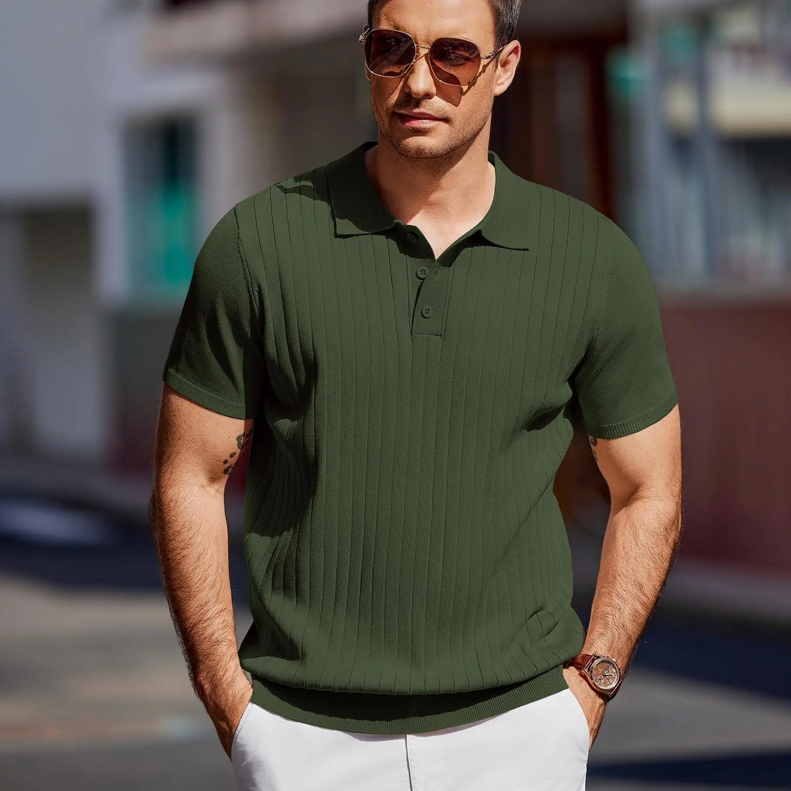 Men's Lightweight Knit Polo Shirt - Short Sleeve Casual