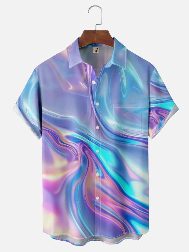Moisture-wicking Gradient Color Chest Pocket Casual Shirt