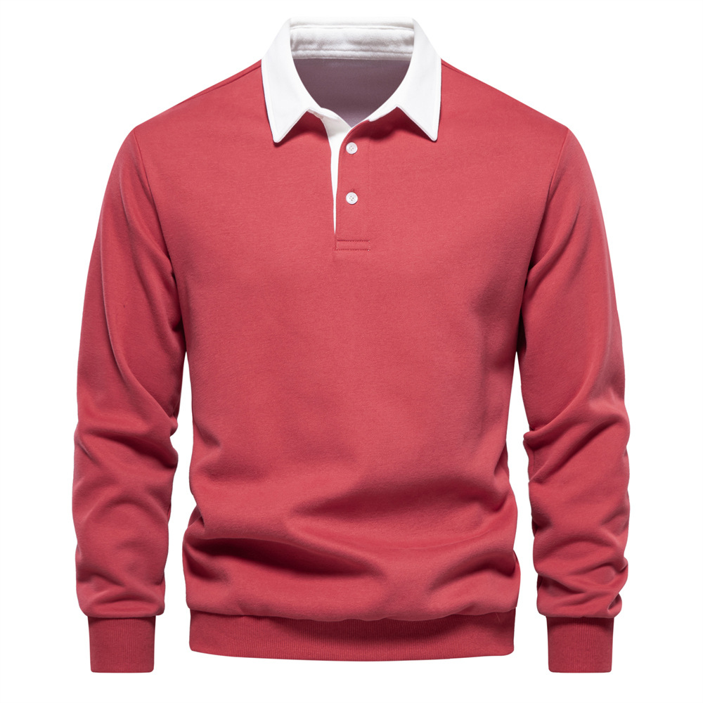 Men's Lapel Collar Contrast Color Long Sleeves Sweatshirt