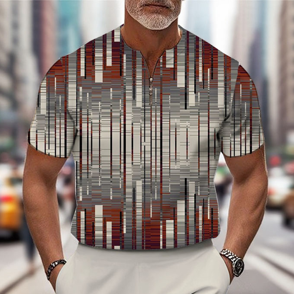 Men's Fashion Casual Round-Neck Geometric Printed Short-Sleeved Two-Piece Set