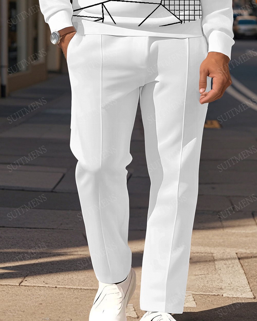 Men's Casual Colorblock Personalized Long Sleeve Polo Shirt Set  003