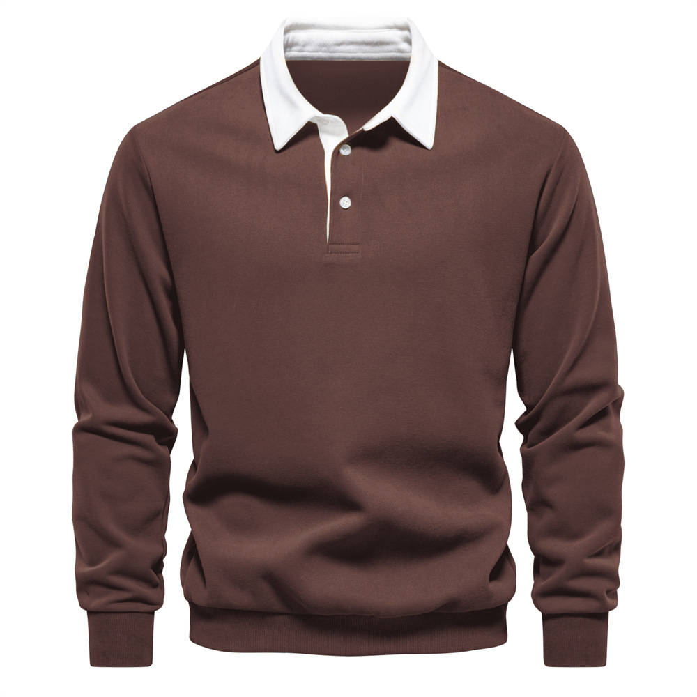 Men's Lapel Collar Contrast Color Long Sleeves Sweatshirt