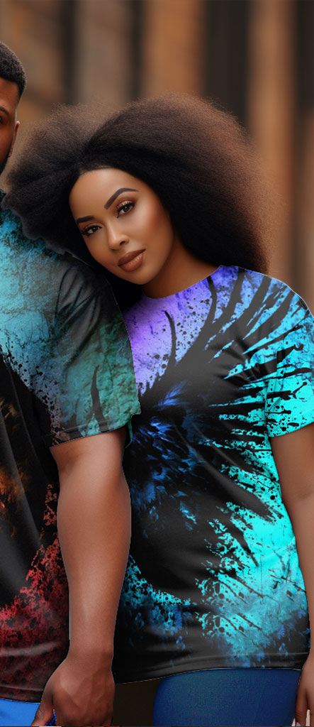 Couple Large Size Splash-Ink Wings Round Neck Short-Sleeved T-Shirt