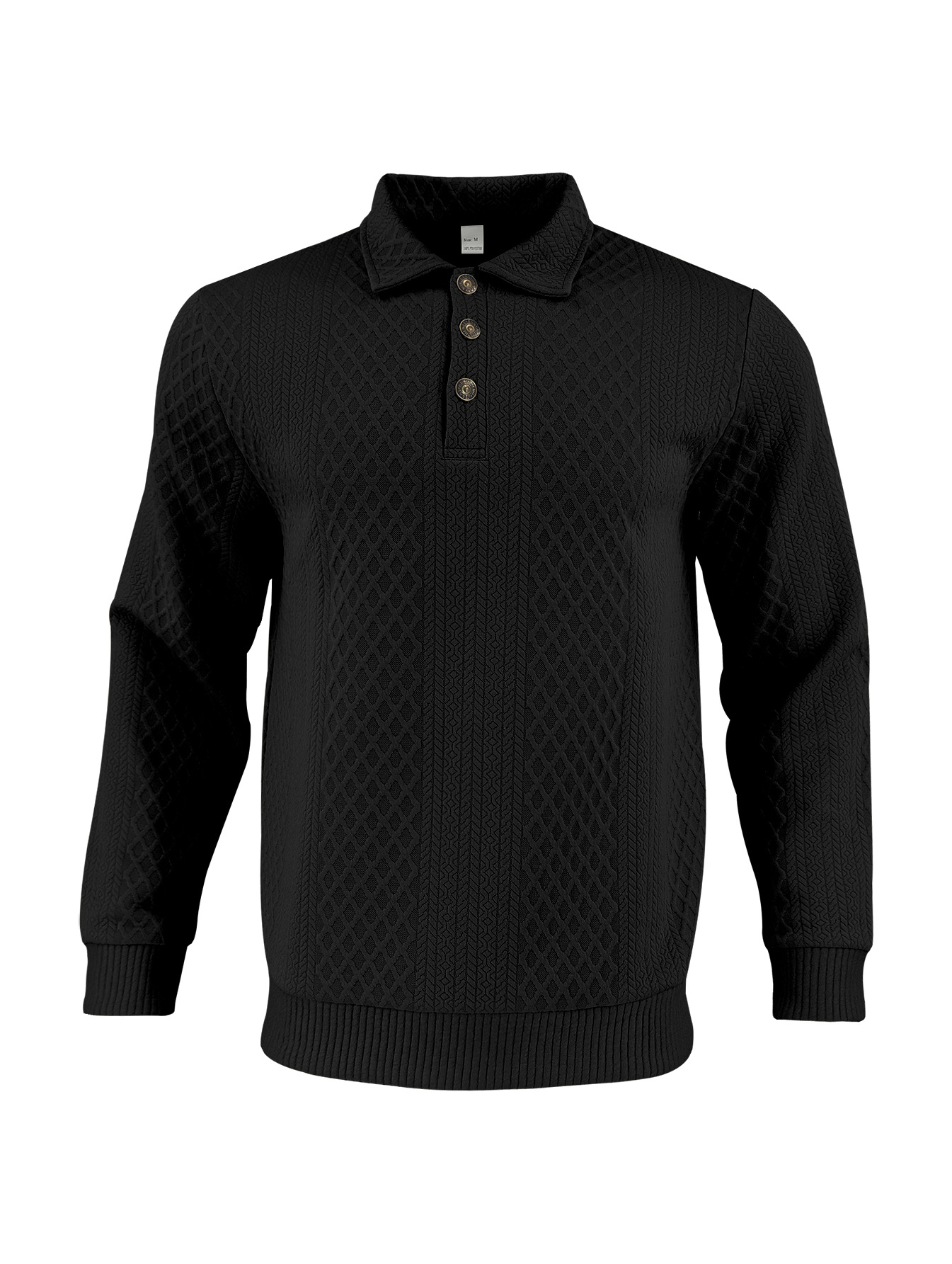 Men's Casual Solid Color Lapel-Collar Long Sleeved Jacquard Polo Shirts