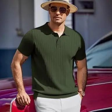 Men's Lightweight Knit Polo Shirt - Short Sleeve Casual