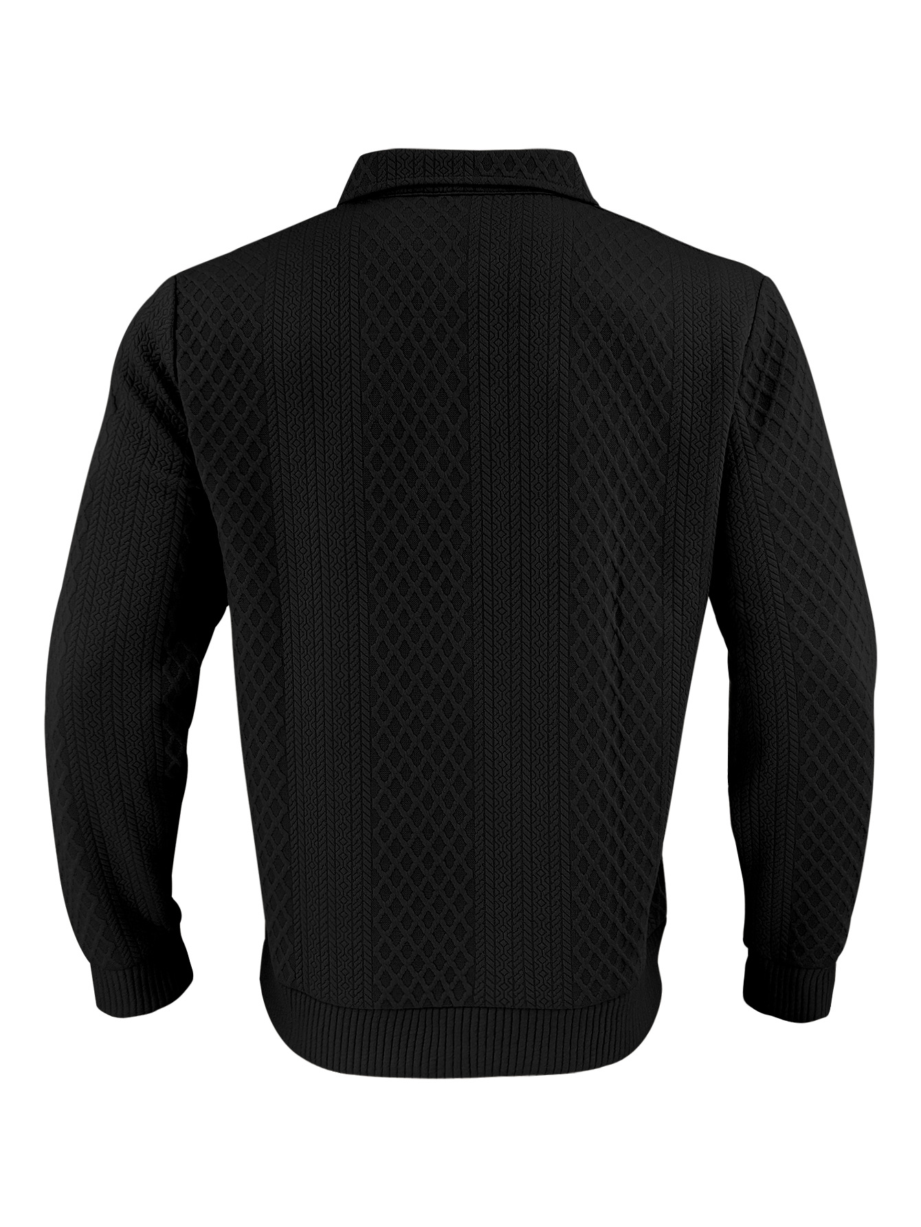 Men's Casual Solid Color Lapel-Collar Long Sleeved Jacquard Polo Shirts