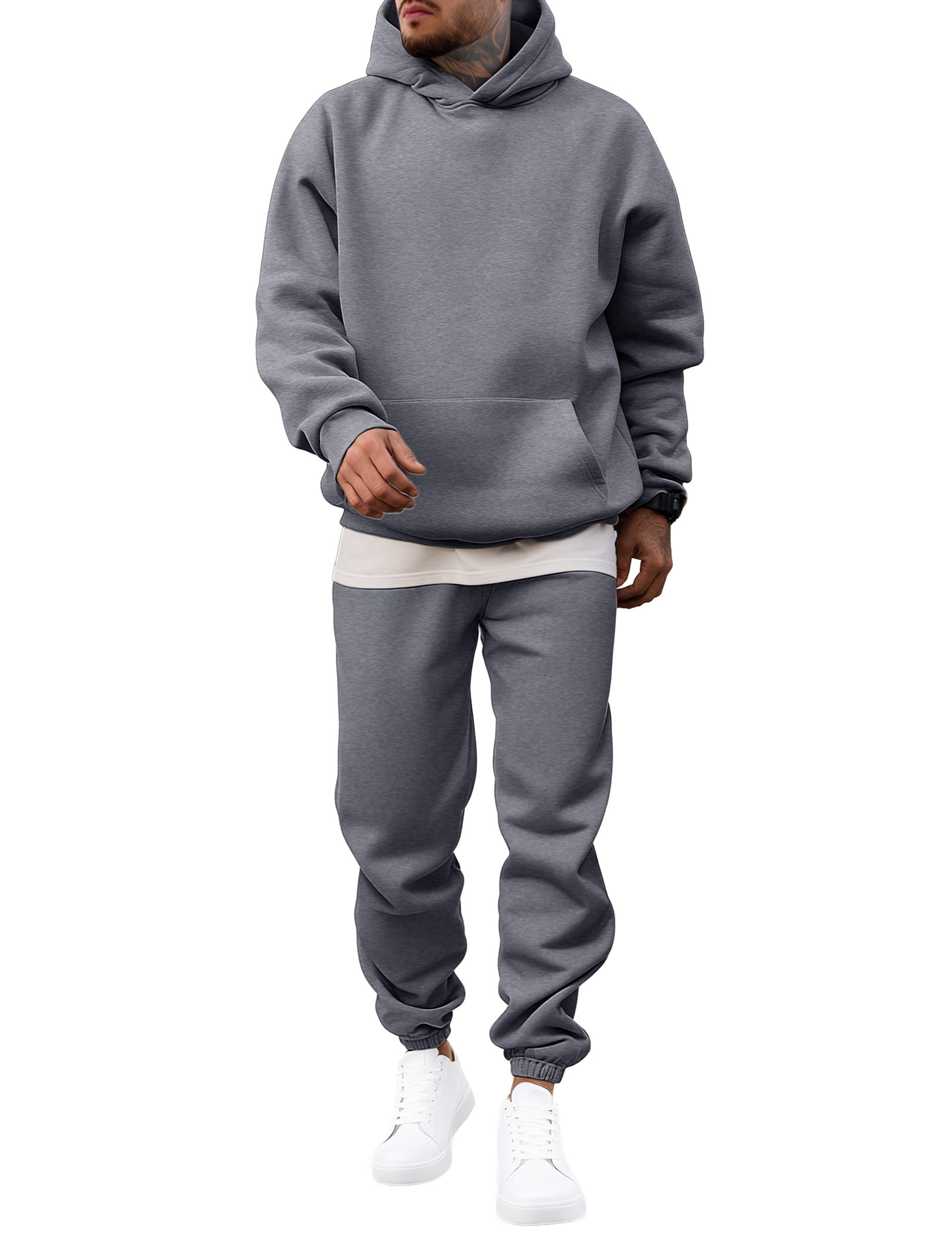 Men's Casual Hoodies Solid Color Long-Sleeved Trousers Two-Piece Sets