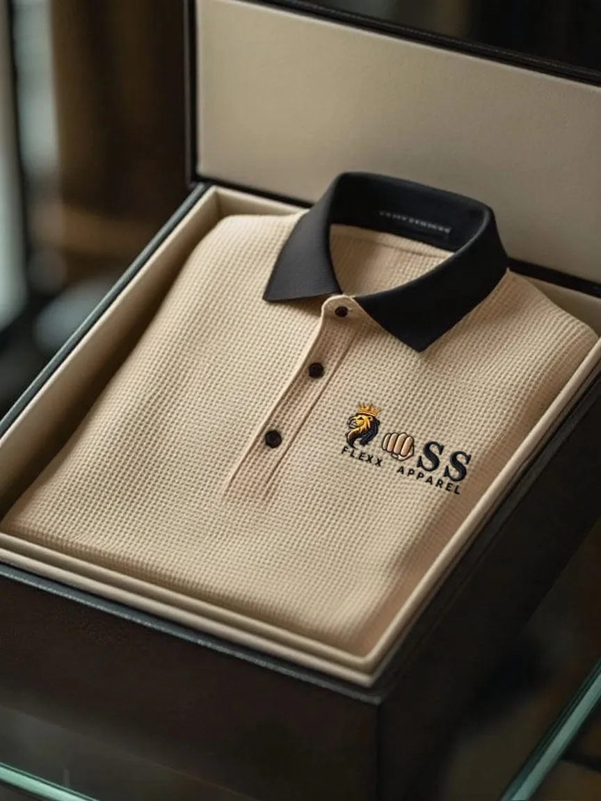 Men's Fashion Business Style Letter Printed Waffle Casual Short Sleeve POLO Shirt