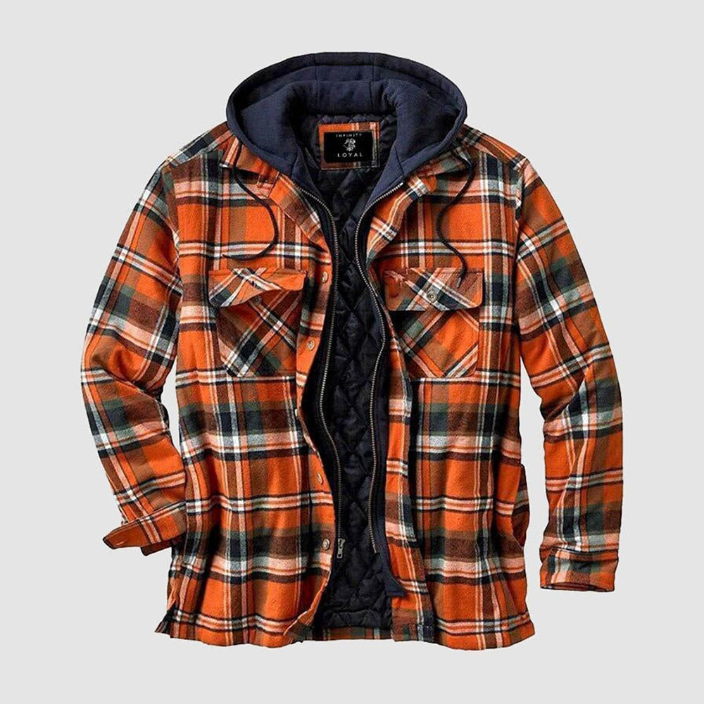 Quilted Thick Checked Long-Sleeved Loose Jacket Men‘S Hoodie