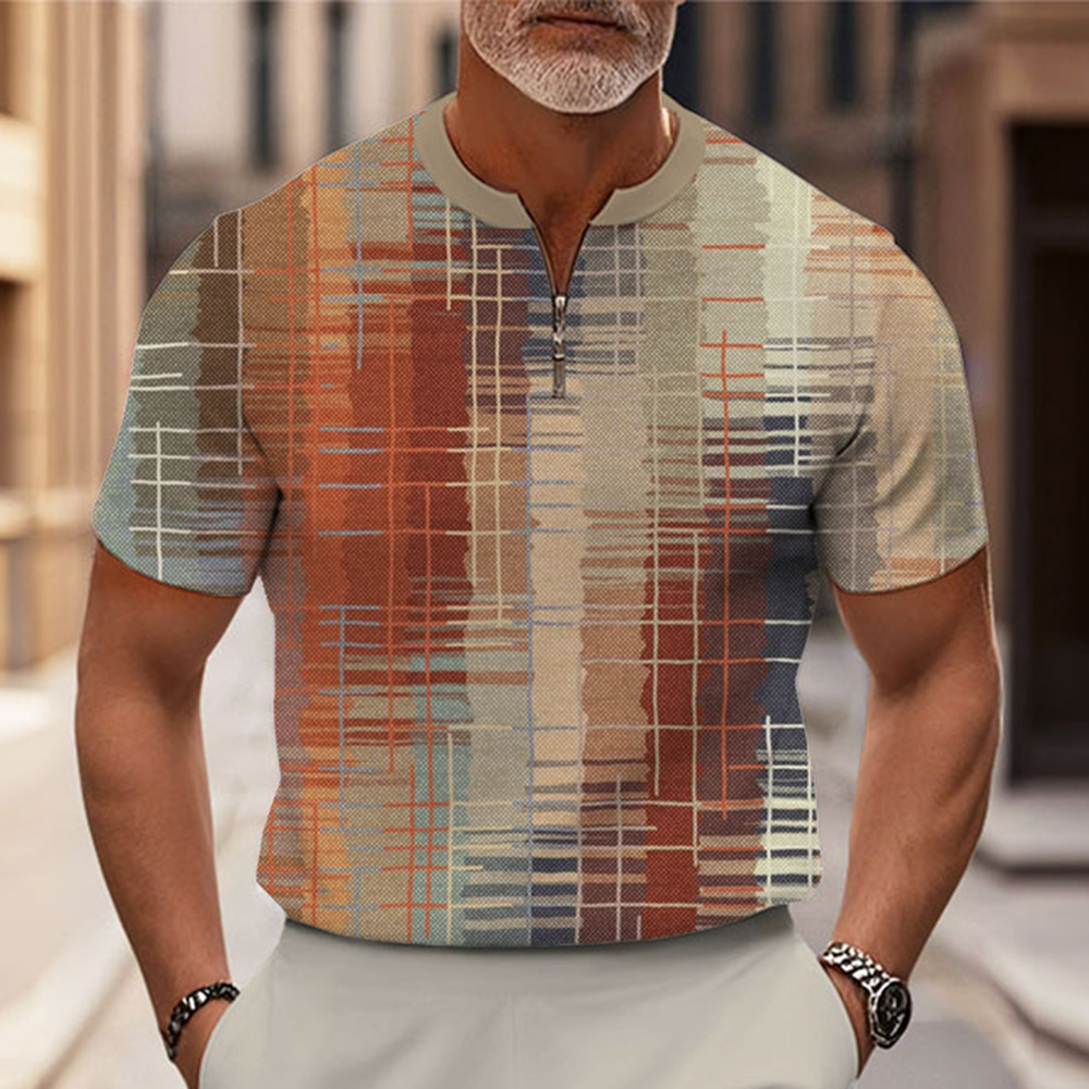 Men's Fashion Casual Round-Neck Geometric Printed Short-Sleeved Two-Piece Set