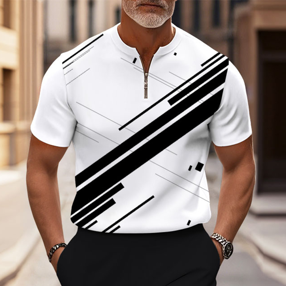 Men's Fashion Casual Round-Neck Geometric Printed Short-Sleeved Two-Piece Set 8291