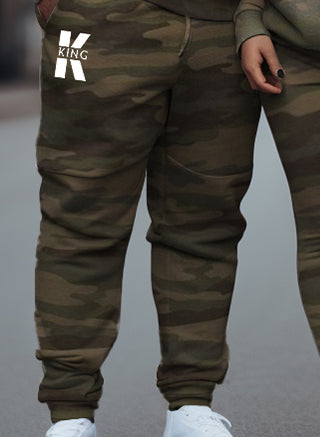 Couple Big and Tall Casual Outfit Camouflage Graffiti King Queen Hoodie Set