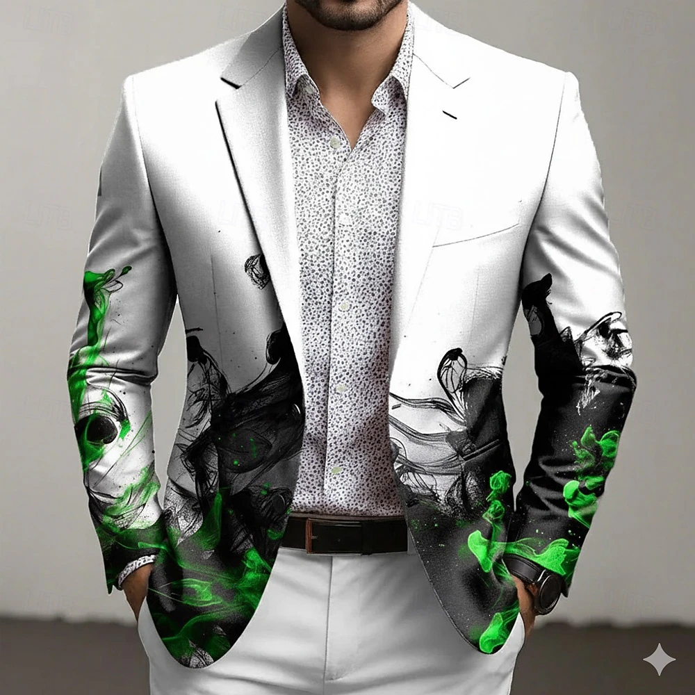  Men's Graphic Blazer Jacket Coat Comfortable Breathable Artistic Casual Daily Party Evening Wear 3D Print Buttons Multi Pocket Fall & Winter Spring Notch Long Sleeve Blue Red Green