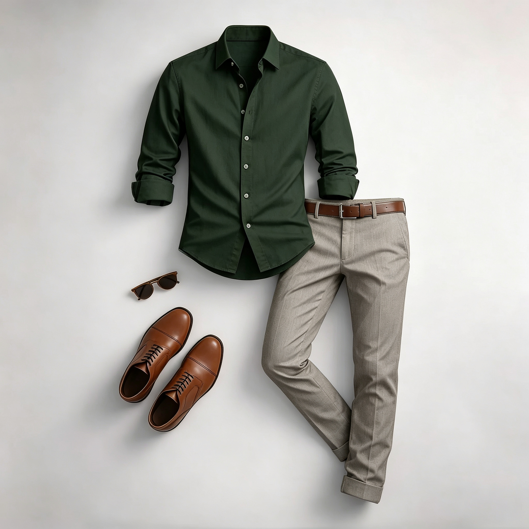 Men's Casual Print Long-Sleeve Shirt and Pants Two Piece Set 