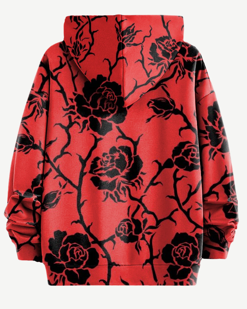 Couple Plus Size Rose Print Hoodie Set