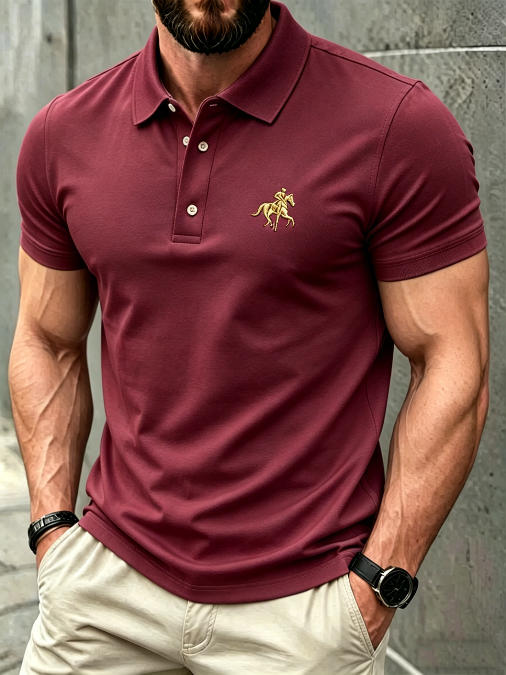 Men's Business Casual Button Short Sleeve Polo Shirt