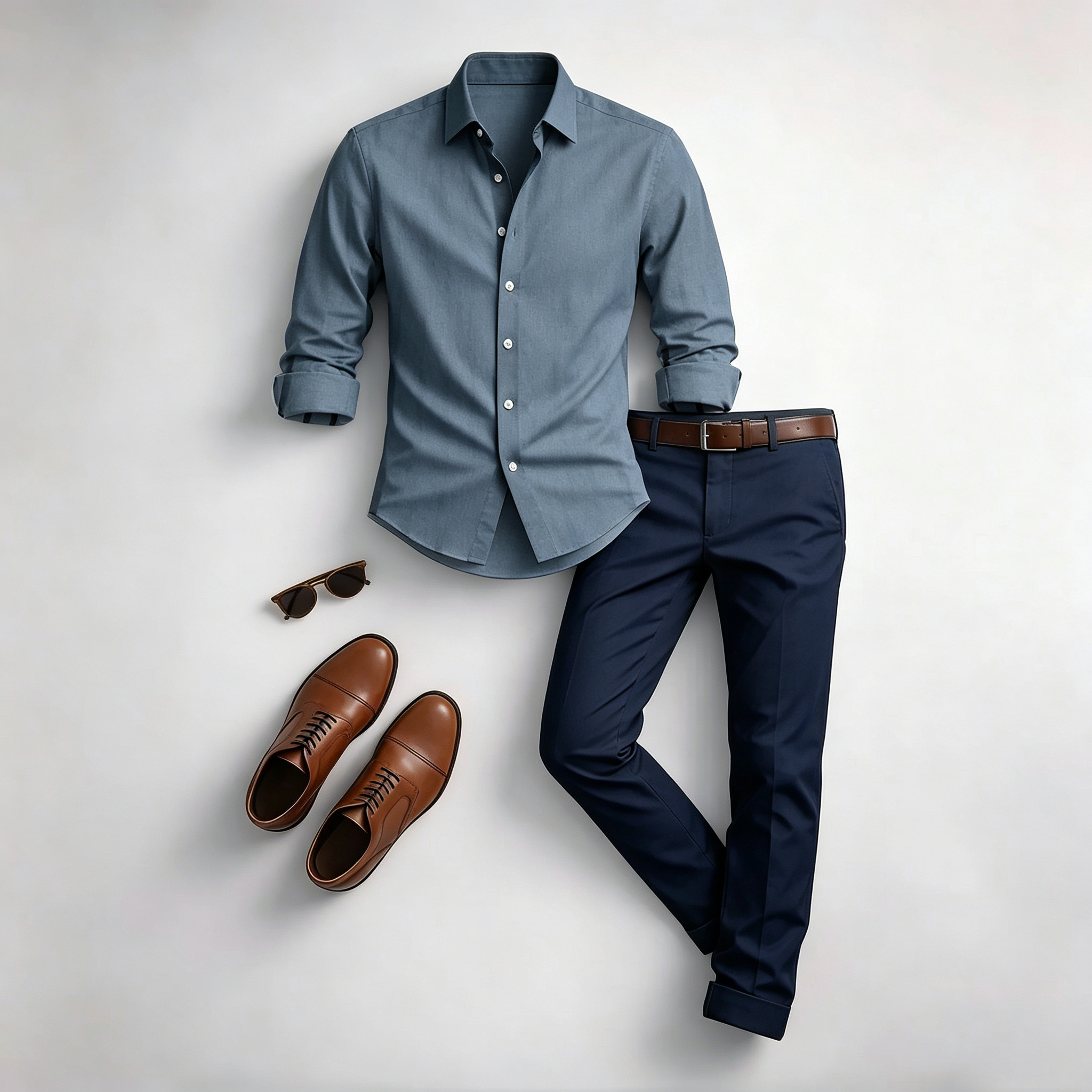 Men's Casual Print Long-Sleeve Shirt and Pants Two Piece Set 