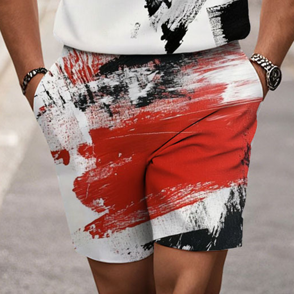Men's Fashion Casual Round-Neck Geometric Printed Short-Sleeved Two-Piece Set