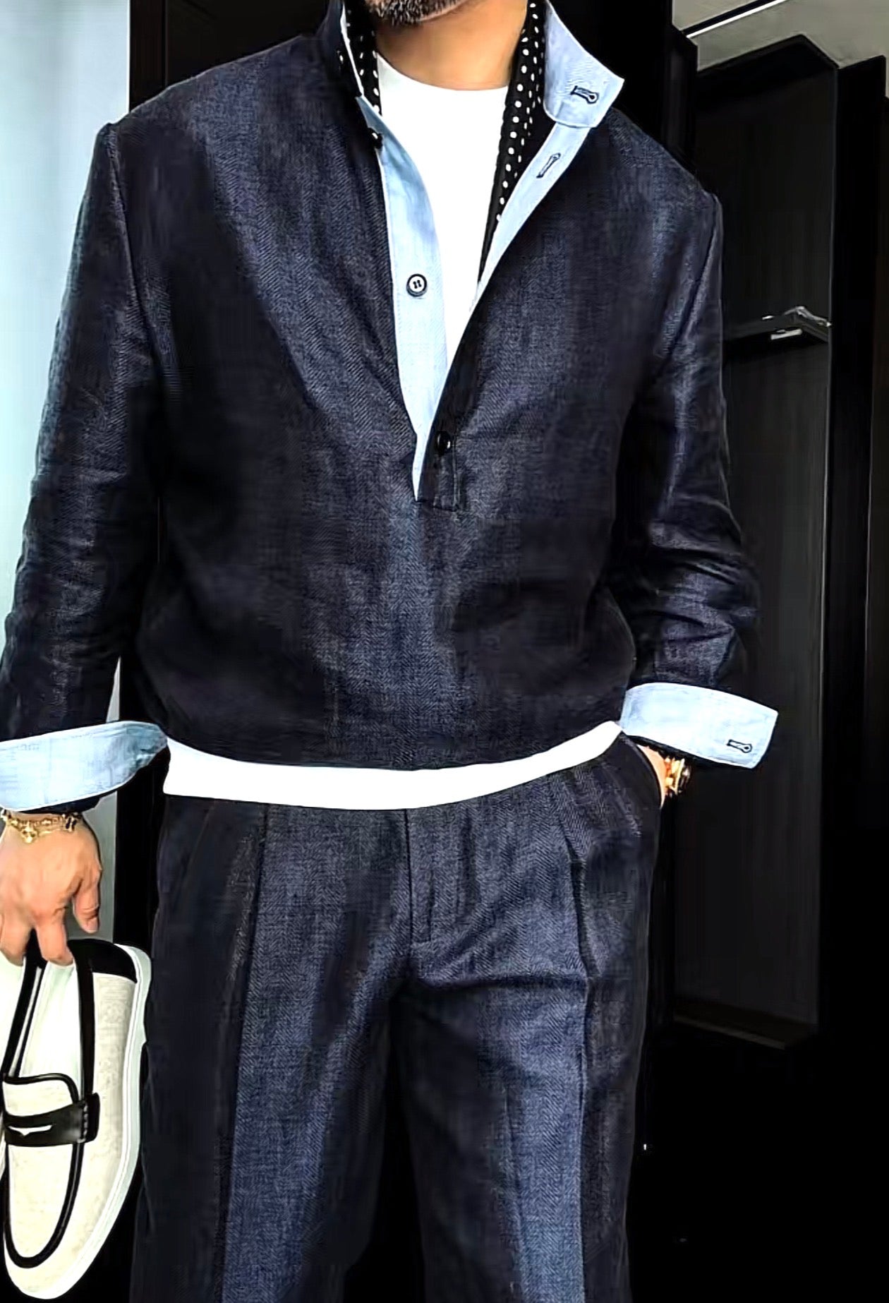 Premium Linen Mandarin Collar Suit