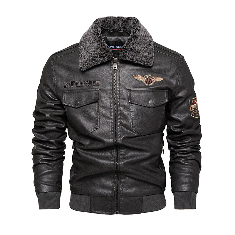 Men's Motorcycle Jacket Plush Leather Jacket