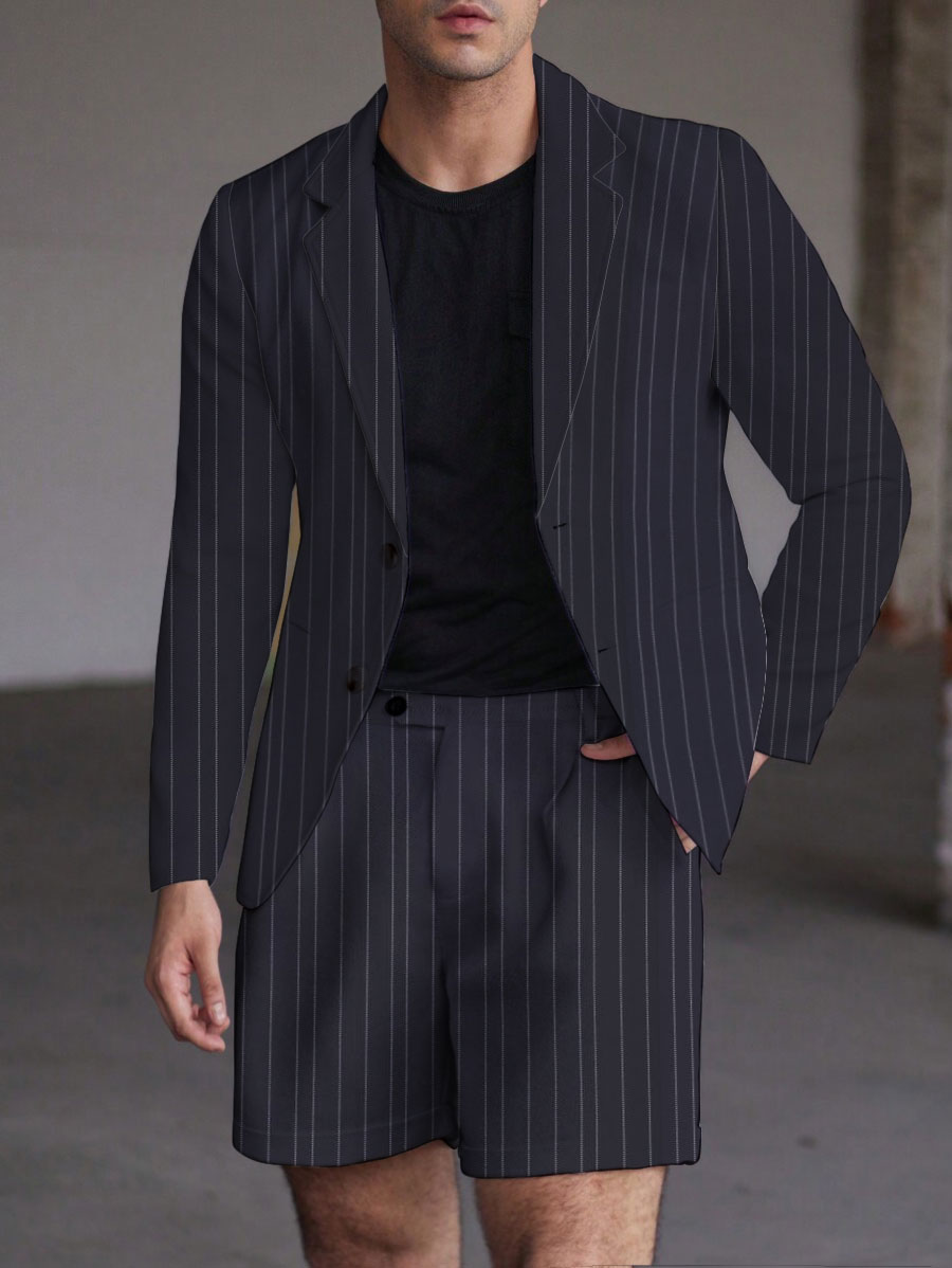 Men's Fashion Business Casual Geometric Printed Lapel Collar Long-Sleeved Two-Piece Suits