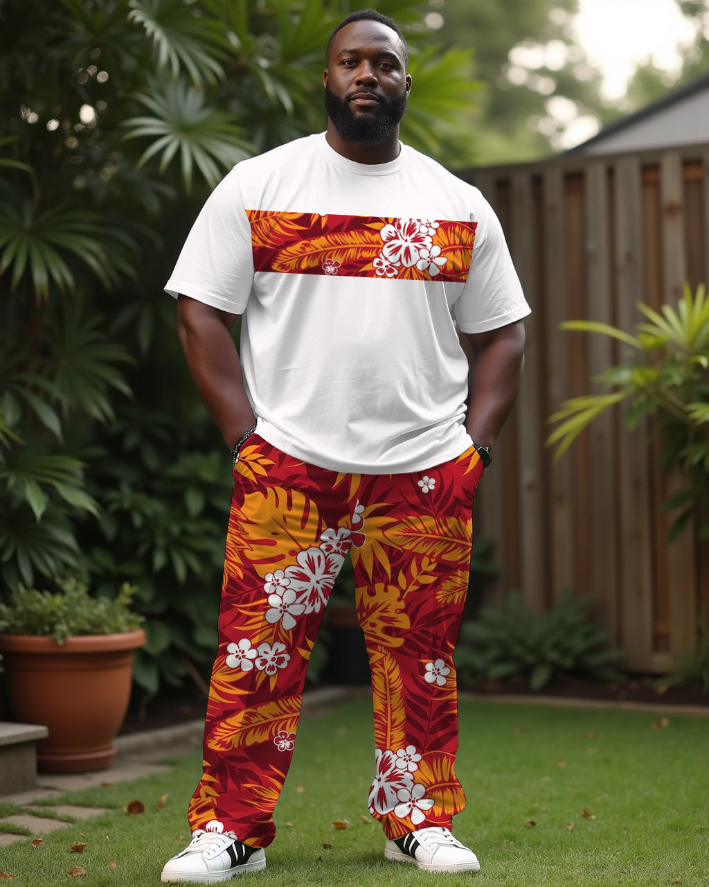 Couple Holiday Hawaiian Style T-Shirt Pants Suit Large