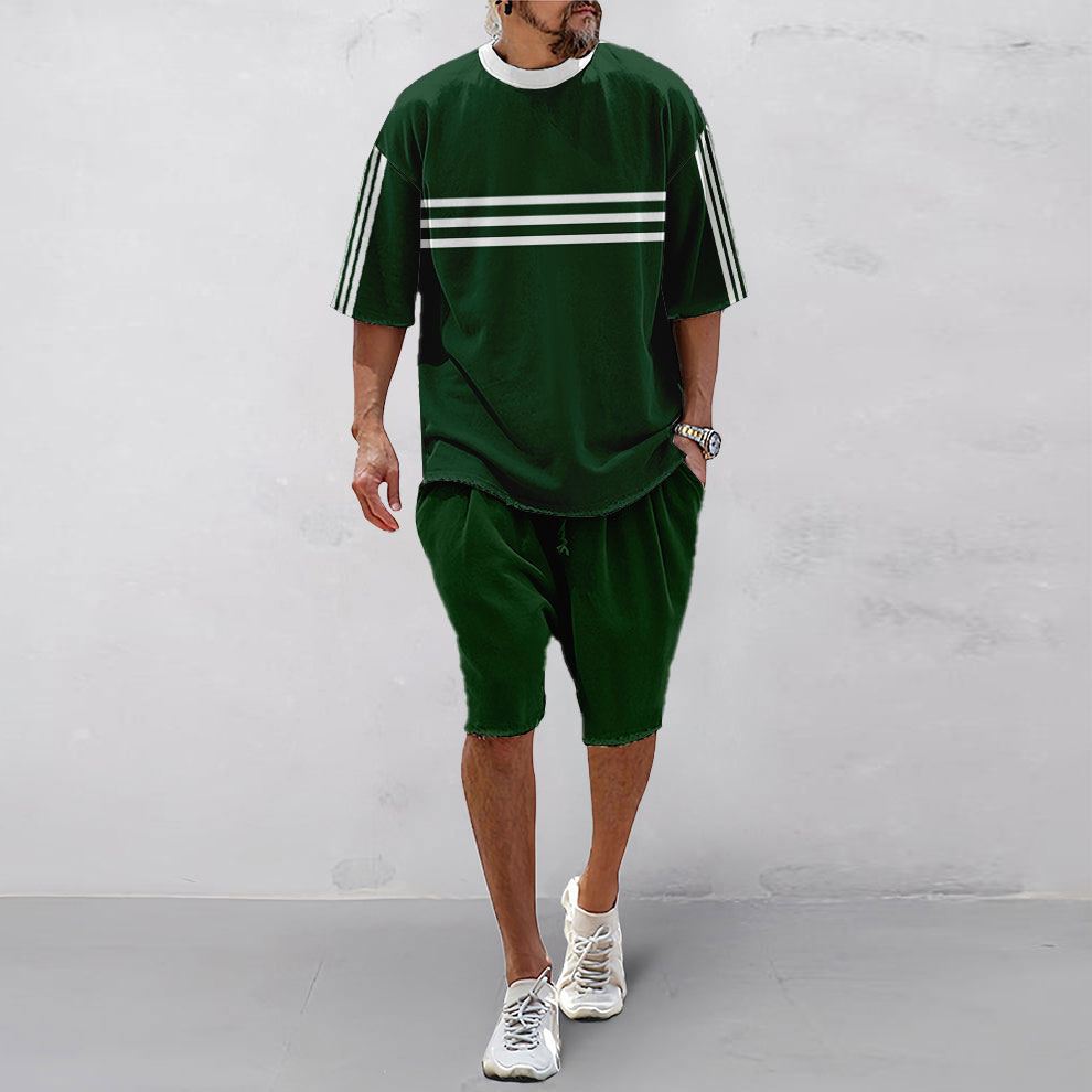 Men's Styles Casual Color Matching Printed Short-Sleeved Two-Piece Set