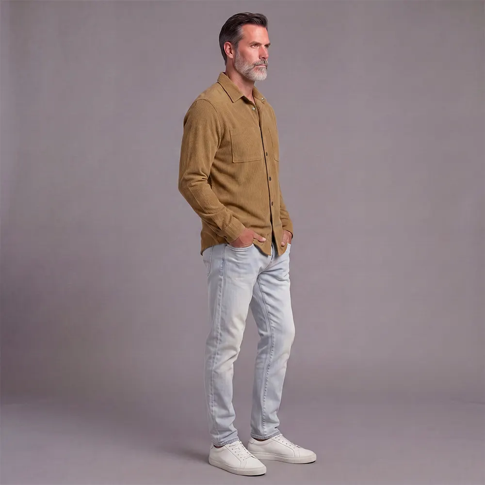 Men's Solid-Color Long-Sleeve Casual Shirt