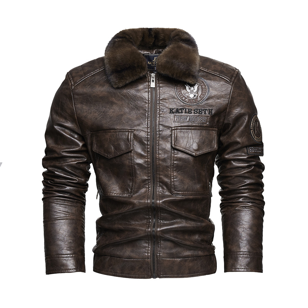 Men's Motorcycle Jacket Plush Leather Jacket