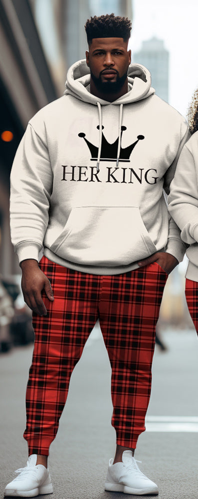 Couple Large Size Casual Outfit Hoodie Set "His Queen-Her King"
