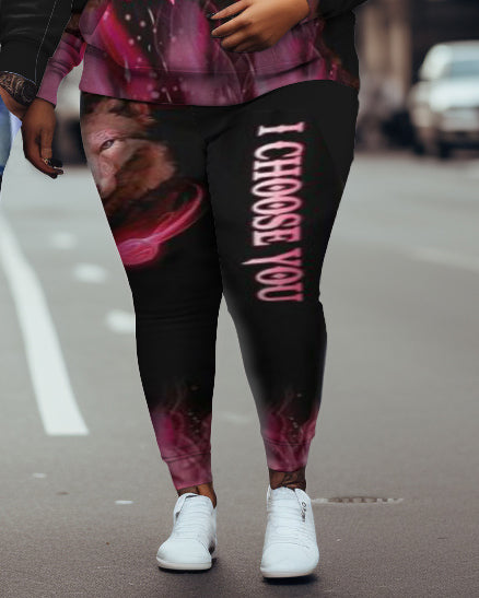 Couple Big and Tall  Wolf Hoodie And Sweatpants Set He Keeps Me Safe She Keeps Me Wild Pink And Blue