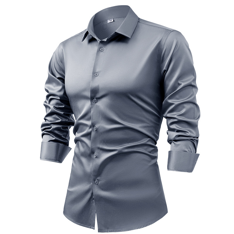Men's Business Solid Color Long-Sleeve Satin Shirt