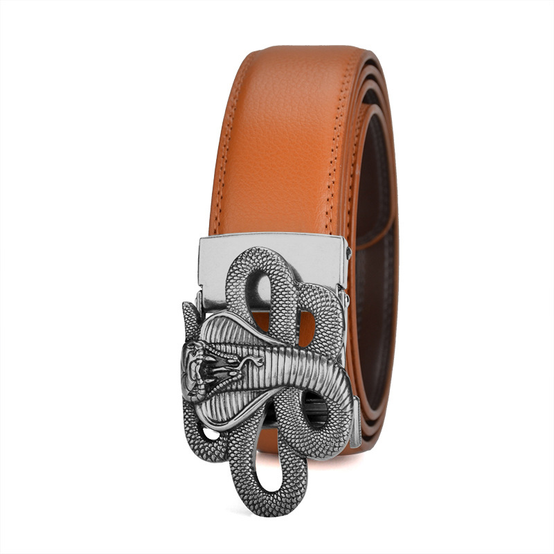 Retro-Style Cobra Metal Buckle Leather Belt