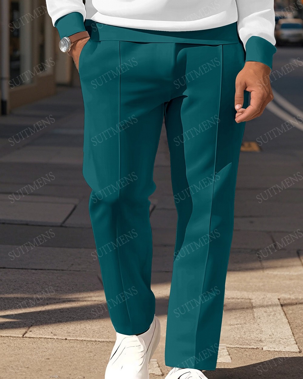 Men's Casual Colorblock Personalized Long Sleeve Polo Shirt Set  001