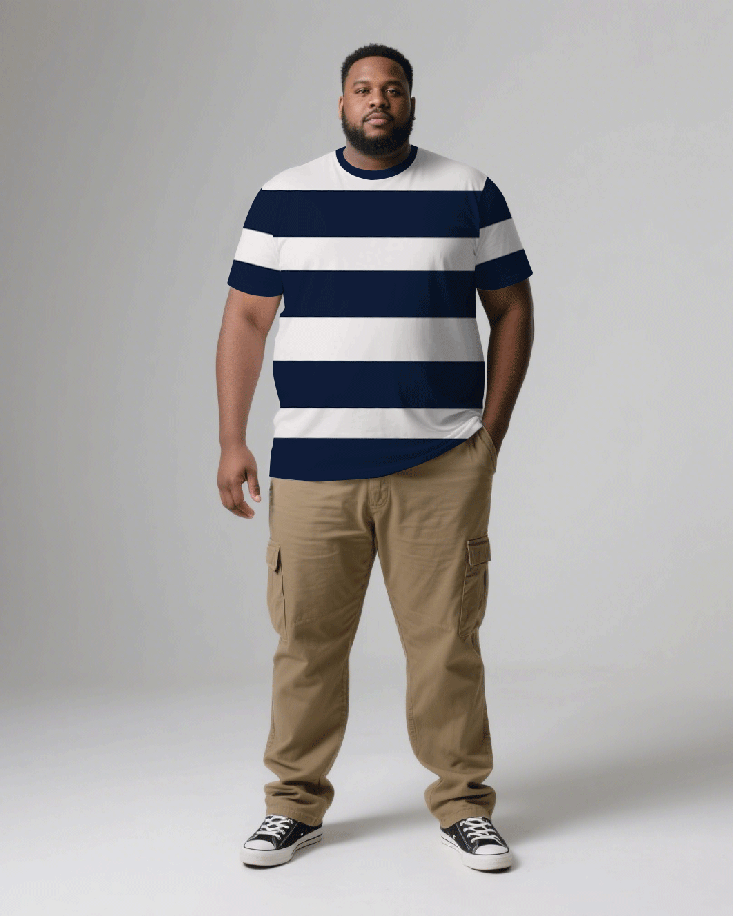 Big & Tall Men's Royal Blue Thick Stripes Fashion Men's And Women's Crewneck Short Sleeve T-Shirts & Covers Pants Pants Couple's Suit