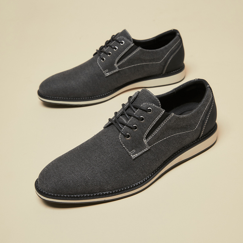 Men's Retro Business Pointed Lace-Up Canvas Shoes