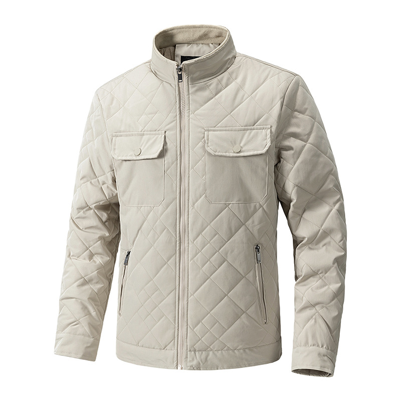Men's Pocket Lightweight Cotton-Padded Jacket With Diamond-Shaped Stand Collar