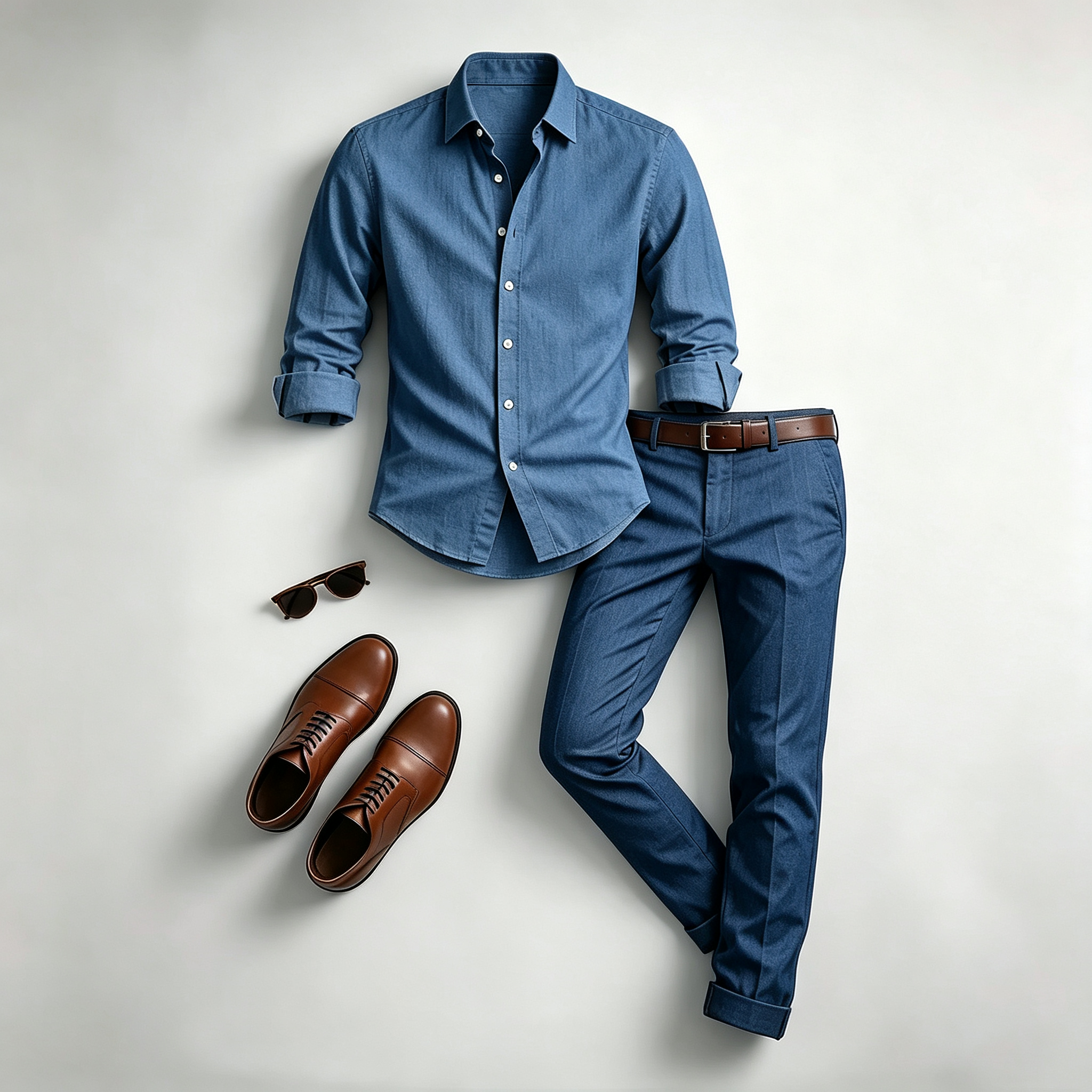 Men's Casual Print Long-Sleeve Shirt and Pants Two Piece Set 