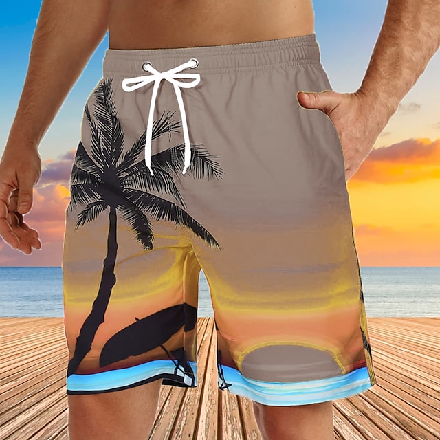 Men's Graphic Coconut Tree Swim Trunks Swim Shorts Board Shorts Mid Waist Streetwear Hawaiian Boho Casual Daily Holiday Drawstring Elastic Waist 3D Print Designer Clothing Apparel