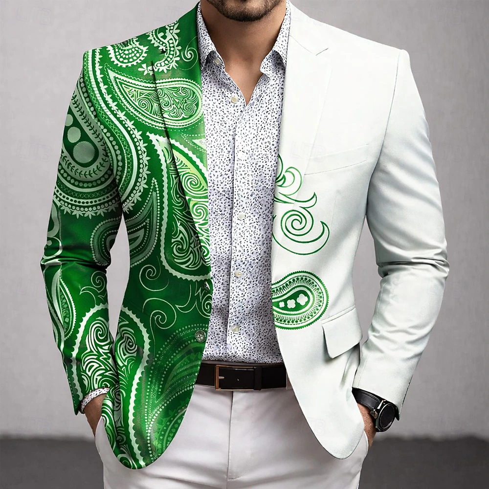 Men's Paisley Blazer Jacket Coat Fashion Comfortable Breathable Artistic Casual Casual Daily Party Evening Wear 3D Print Buttons Multi Pocket Fall & Winter Spring Notch Long Sleeve Blue Black Green