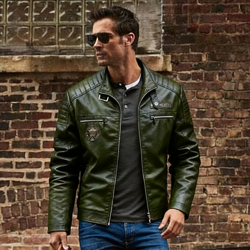 Men's Motorcycle Jacket Plush Leather Jacket