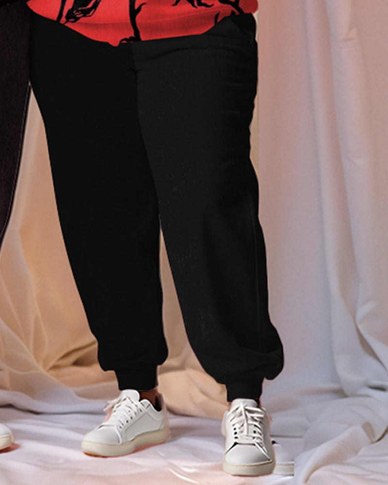 Couple Plus Size Rose Print Hoodie Set