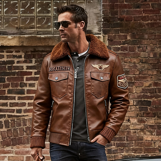 Men's Motorcycle Jacket Plush Leather Jacket